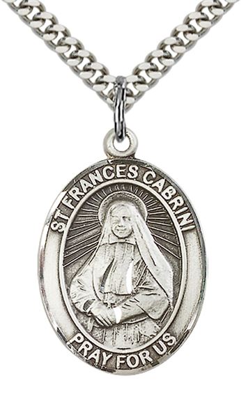 STERLING SILVER ST FRANCES CABRINI PENDANT WITH CHAIN - 1" x 3/4"