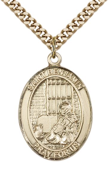 14KT GOLD FILLED ST BENJAMIN PENDANT WITH CHAIN - 1" x 3/4"