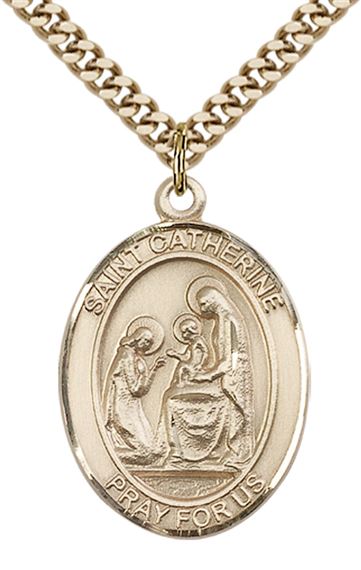 14KT GOLD FILLED ST CATHERINE OF SIENA PENDANT WITH CHAIN - 1" x 3/4"