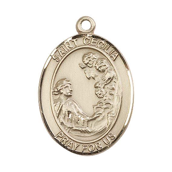14KT GOLD ST CECILIA MEDAL - 1" x 3/4"