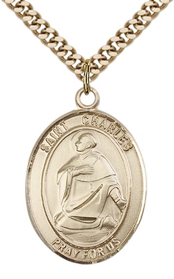 14KT GOLD FILLED ST CHARLES BORROMEO PENDANT WITH CHAIN - 1" x 3/4"