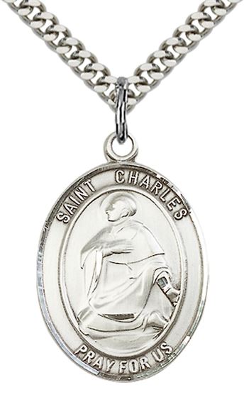 STERLING SILVER ST CHARLES BORROMEO PENDANT WITH CHAIN - 1" x 3/4"