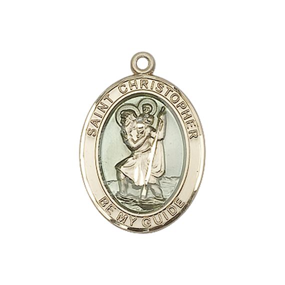 14KT GOLD ST CHRISTOPHER W-EPOXY MEDAL - 1" x 3/4"