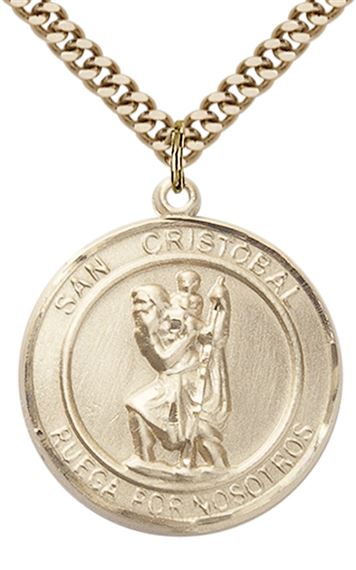 GOLD FILLED SAN CRISTOBAL PENDANT ON A CHAIN - 1" x 7/8"