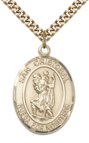 GOLD FILLED SAN CRISTOBAL PENDANT ON A CHAIN - 1" x 3/4"