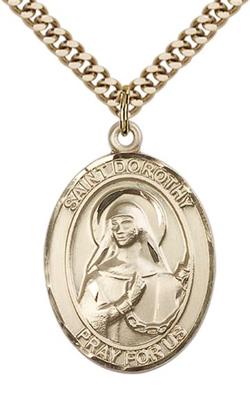 14KT GOLD FILLED ST DOROTHY PENDANT WITH CHAIN - 1" x 3/4"