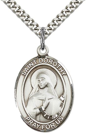 STERLING SILVER ST DOROTHY PENDANT WITH CHAIN - 1" x 3/4"