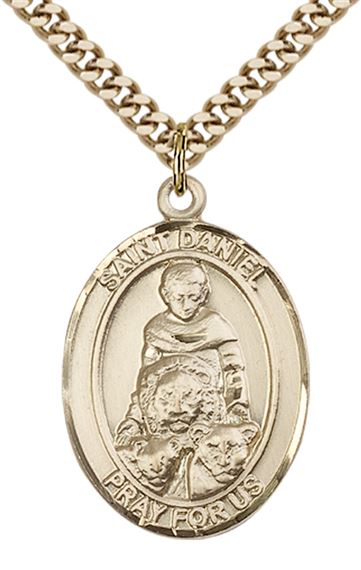 14KT GOLD FILLED ST DANIEL PENDANT WITH CHAIN - 1" x 3/4"