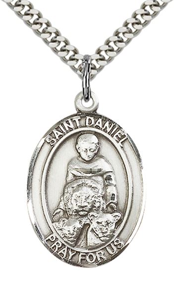 STERLING SILVER ST DANIEL PENDANT WITH CHAIN - 1" x 3/4"
