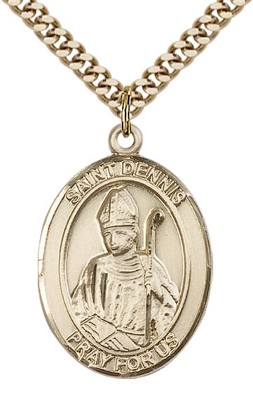 14KT GOLD FILLED ST DENNIS PENDANT WITH CHAIN - 1" x 3/4"