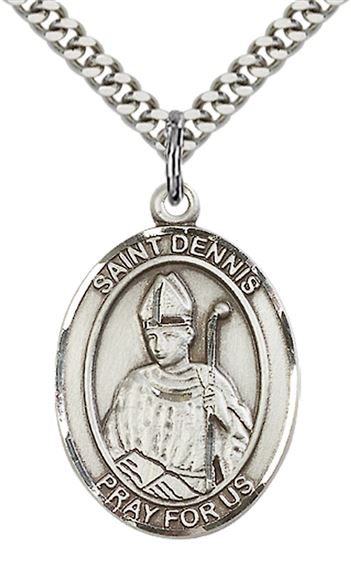 STERLING SILVER ST DENNIS PENDANT WITH CHAIN - 1" x 3/4"