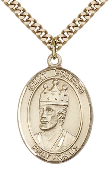 14KT GOLD FILLED ST EDWARD THE CONFESSOR PENDANT WITH CHAIN - 1" x 3/4"