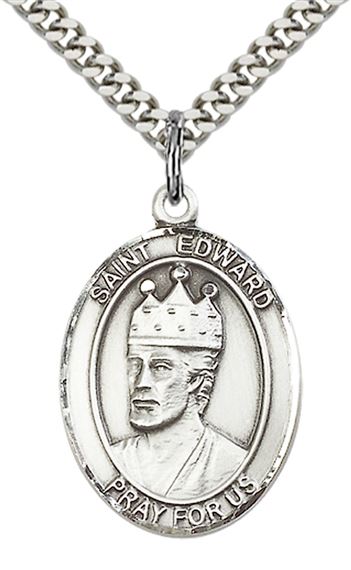 STERLING SILVER ST EDWARD THE CONFESSOR PENDANT WITH CHAIN - 1" x 3/4"