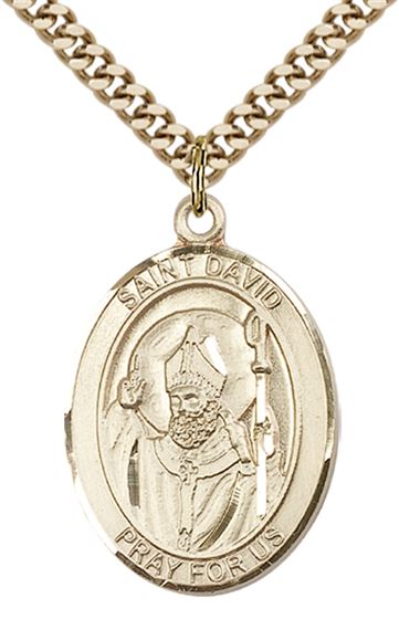 14KT GOLD FILLED ST DAVID OF WALES PENDANT WITH CHAIN - 1" x 3/4"