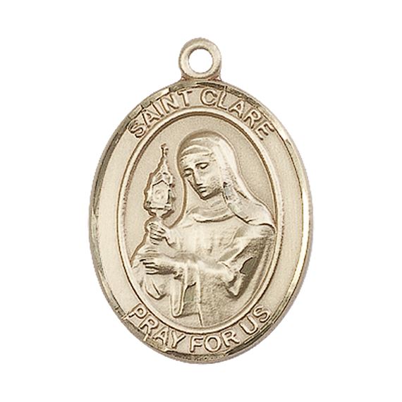 14KT GOLD ST CLARE OF ASSISI MEDAL - 1" x 3/4"