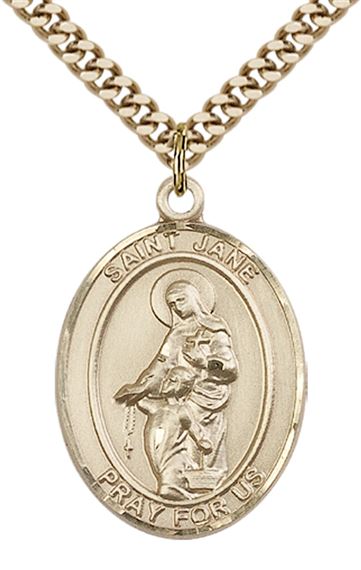 14KT GOLD FILLED ST JANE OF VALOIS PENDANT WITH CHAIN - 1" x 3/4"