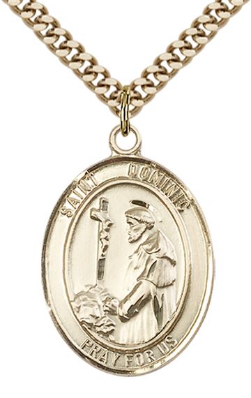 14KT GOLD FILLED ST DOMINIC DE GUZMAN PENDANT WITH CHAIN - 1" x 3/4"