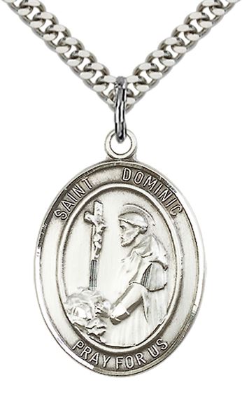 STERLING SILVER ST DOMINIC DE GUZMAN PENDANT WITH CHAIN - 1" x 3/4"