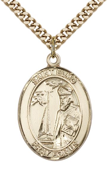 14KT GOLD FILLED ST ELMO PENDANT WITH CHAIN - 1" x 3/4"