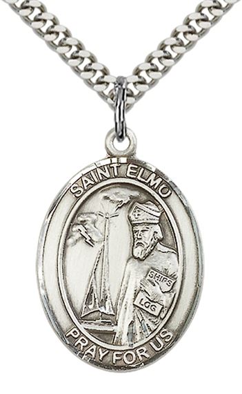 STERLING SILVER ST ELMO PENDANT WITH CHAIN - 1" x 3/4"