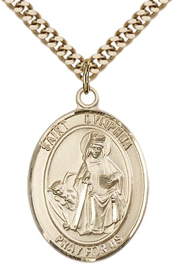 14KT GOLD FILLED ST DYMPHNA PENDANT WITH CHAIN - 1" x 3/4"