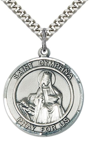 STERLING SILVER ST DYMPHNA PENDANT WITH CHAIN - 1" x 7/8"
