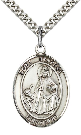 STERLING SILVER ST DYMPHNA PENDANT WITH CHAIN - 1" x 3/4"