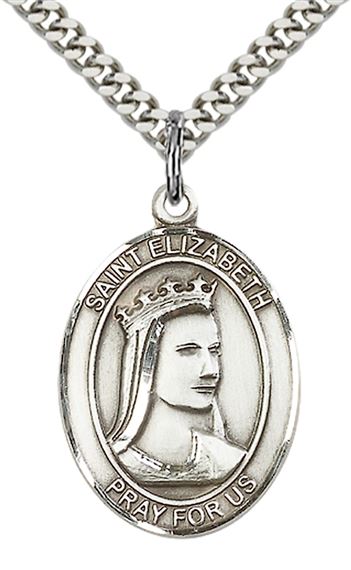 STERLING SILVER ST ELIZABETH OF HUNGARY PENDANT WITH CHAIN - 1" x 3/4"