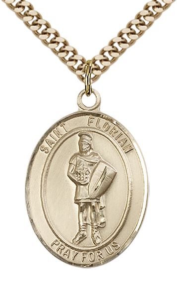 14KT GOLD FILLED ST FLORIAN PENDANT WITH CHAIN - 1" x 3/4"