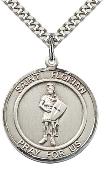 STERLING SILVER ST FLORIAN PENDANT WITH CHAIN - 1" x 7/8"