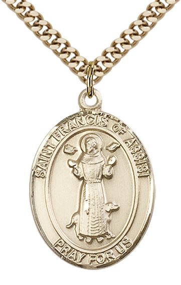 14KT GOLD FILLED ST FRANCIS OF ASSISI PENDANT WITH CHAIN - 1" x 3/4"