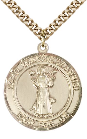 14KT GOLD FILLED ST FRANCIS OF ASSISI PENDANT WITH CHAIN - 1" x 7/8"