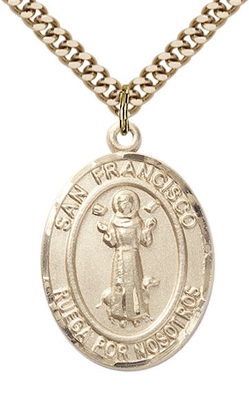 GOLD FILLED SAN FRANCIS PENDANT ON A CHAIN - 1" x 3/4"