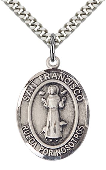 STERLING SILVER SAN FRANCIS PENDANT WITH CHAIN - 1" x 3/4"
