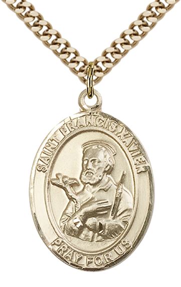 14KT GOLD FILLED ST FRANCIS XAVIER PENDANT WITH CHAIN - 1" x 3/4"