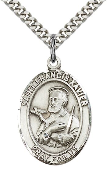 STERLING SILVER ST FRANCIS XAVIER PENDANT WITH CHAIN - 1" x 3/4"