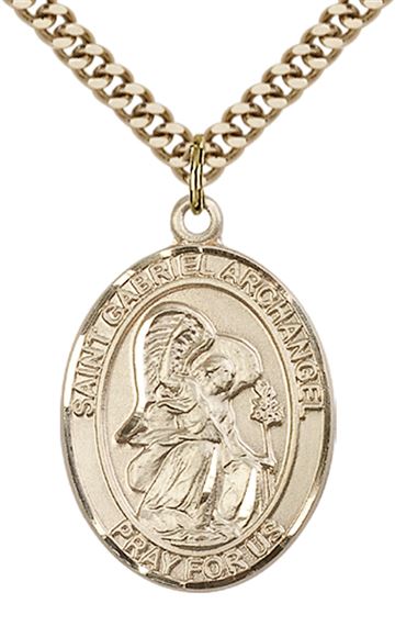 14KT GOLD FILLED ST GABRIEL THE ARCHANGEL PENDANT WITH CHAIN - 1" x 3/4"