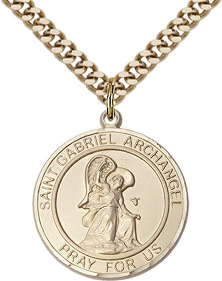 14KT GOLD FILLED ST GABRIEL THE ARCHANGEL PENDANT WITH CHAIN - 1" x 7/8"