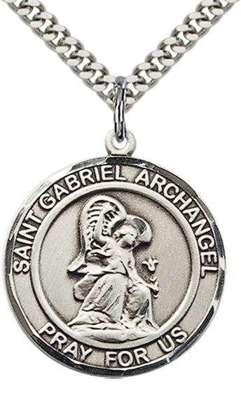 STERLING SILVER ST GABRIEL THE ARCHANGEL PENDANT WITH CHAIN - 1" x 7/8"