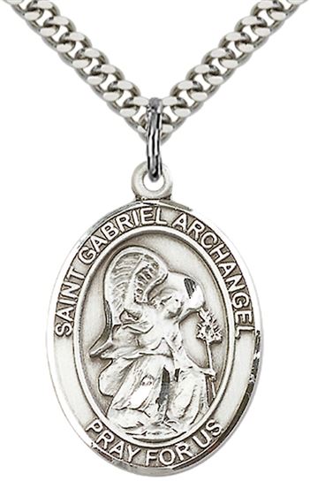 STERLING SILVER ST GABRIEL THE ARCHANGEL PENDANT WITH CHAIN - 1" x 3/4"