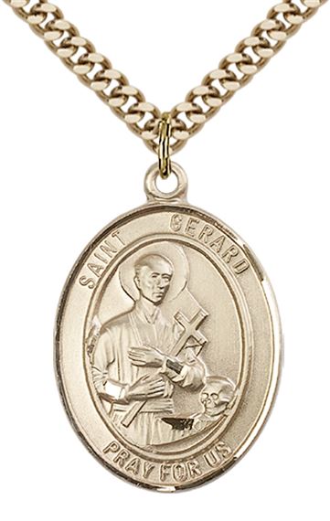 14KT GOLD FILLED ST GERARD MAJELLA PENDANT WITH CHAIN - 1" x 3/4"