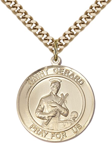 14KT GOLD FILLED ST GERARD PENDANT WITH CHAIN - 1" x 7/8"