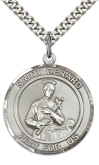 STERLING SILVER ST GERARD PENDANT WITH CHAIN - 1" x 7/8"