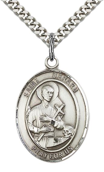 STERLING SILVER ST GERARD MAJELLA PENDANT WITH CHAIN - 1" x 3/4"