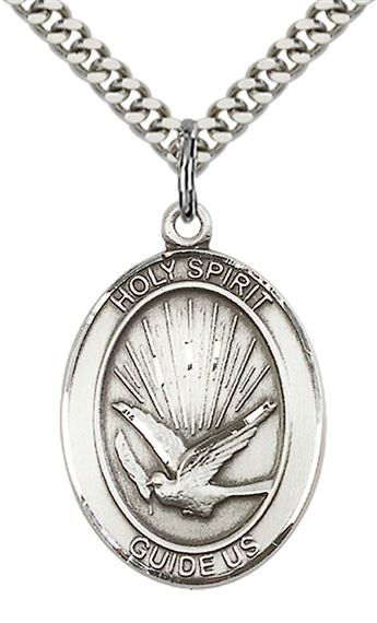 STERLING SILVER HOLY SPIRIT PENDANT WITH CHAIN - 1" x 3/4"