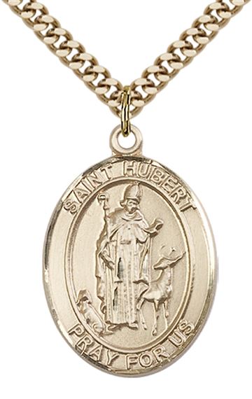 14KT GOLD FILLED ST HUBERT OF LIEGE PENDANT WITH CHAIN - 1" x 3/4"