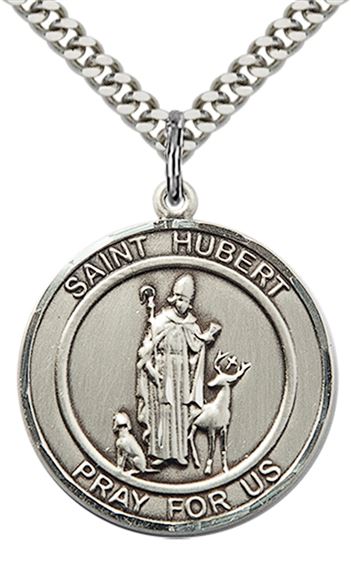 STERLING SILVER ST HUBERT OF LIEGE PENDANT WITH CHAIN - 1" x 7/8"