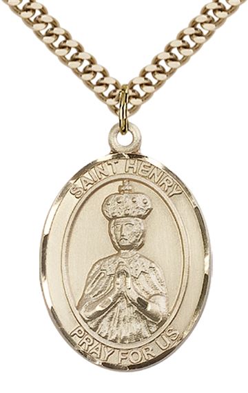 14KT GOLD FILLED ST HENRY II PENDANT WITH CHAIN - 1" x 3/4"