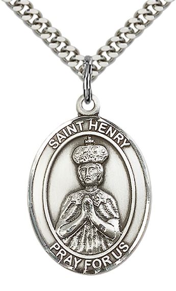 STERLING SILVER ST HENRY II PENDANT WITH CHAIN - 1" x 3/4"