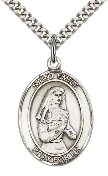 STERLING SILVER ST EMILY DE VIALAR PENDANT WITH CHAIN - 1" x 3/4"